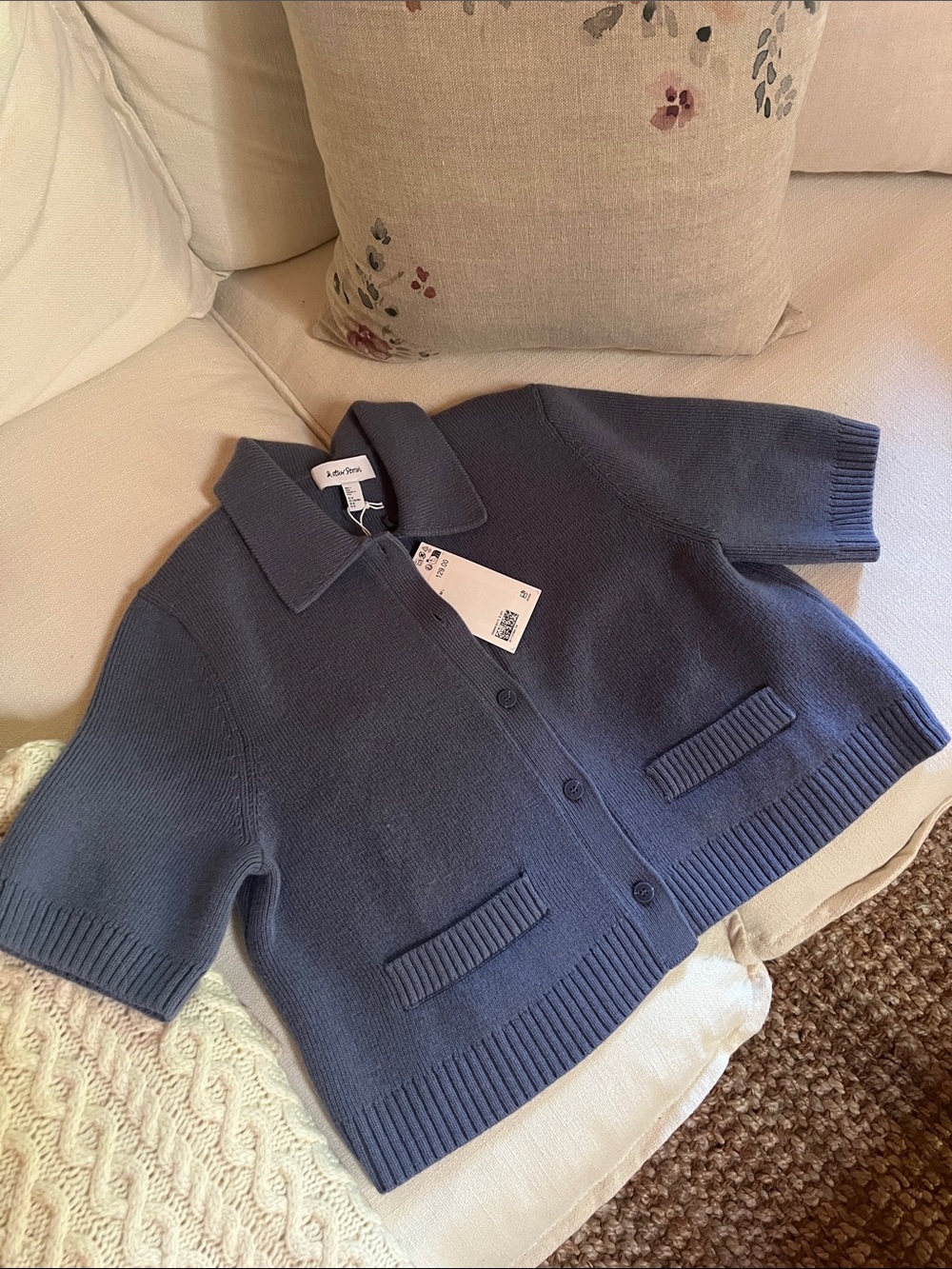 & other stories Short Sleeve Knit Cardigan Sweater - Steel Blue size M nwt